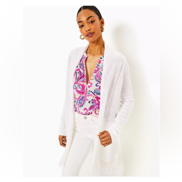 Lilly Pulitzer Tatum BLACK Fringe Hem Open Cardigan Sweater Women’s Size S - Picture 2 of 15